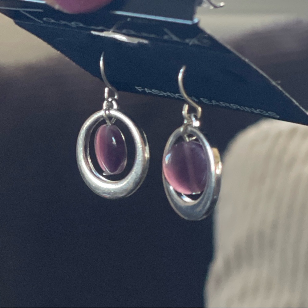 Silver and Purple Hoop Dangle Earrings — Taramanda - Picture 10 of 11